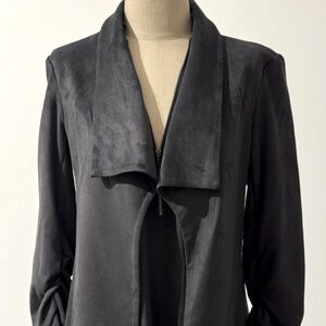 Black Faux Suede Open Draped Jacket